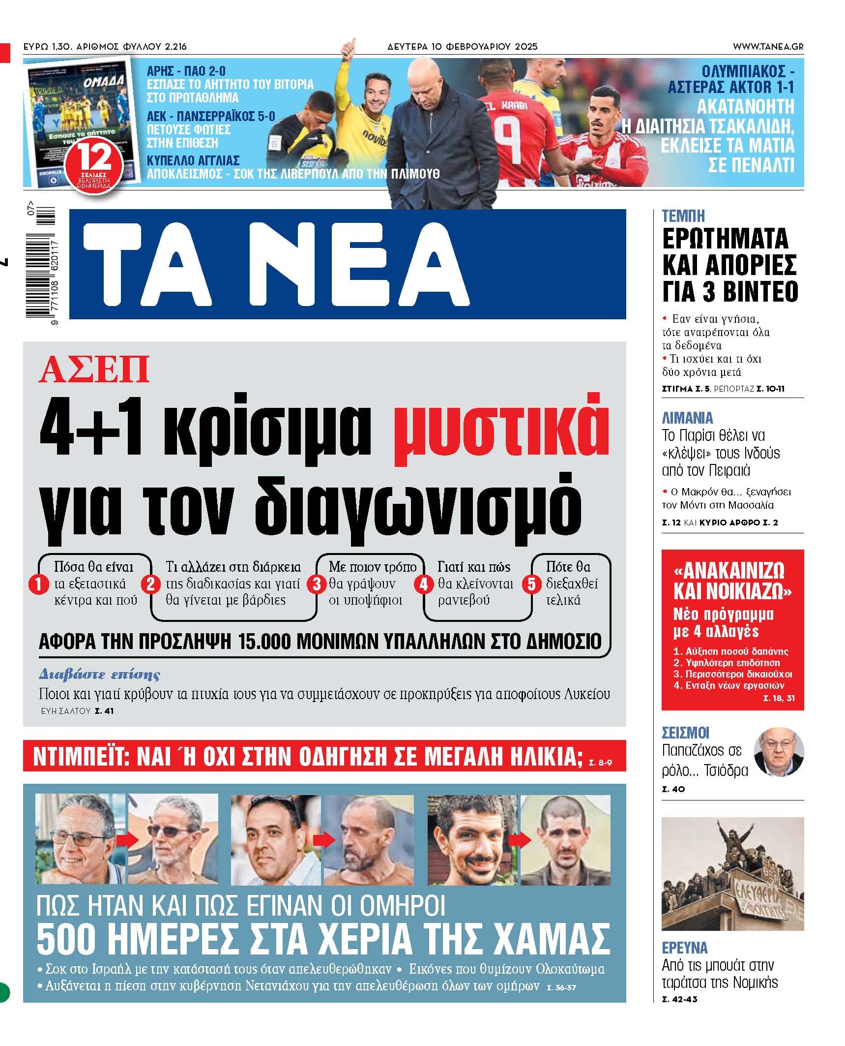 Πρωτοσέλιδο ΤΑ ΝΕΑ ΑΣΕΠ